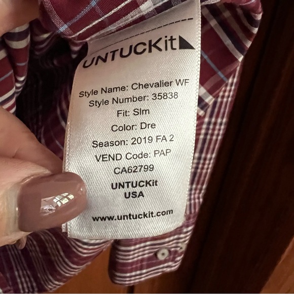 Untuckit Plaid Chevalier Wrinkle Free Shirt L Slim Fit - Picture 5 of 5